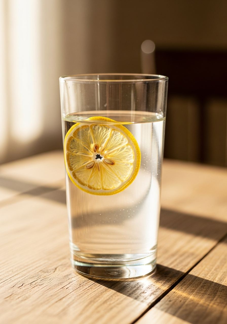 Freeze-dried fruit slices blooming in a glass of water