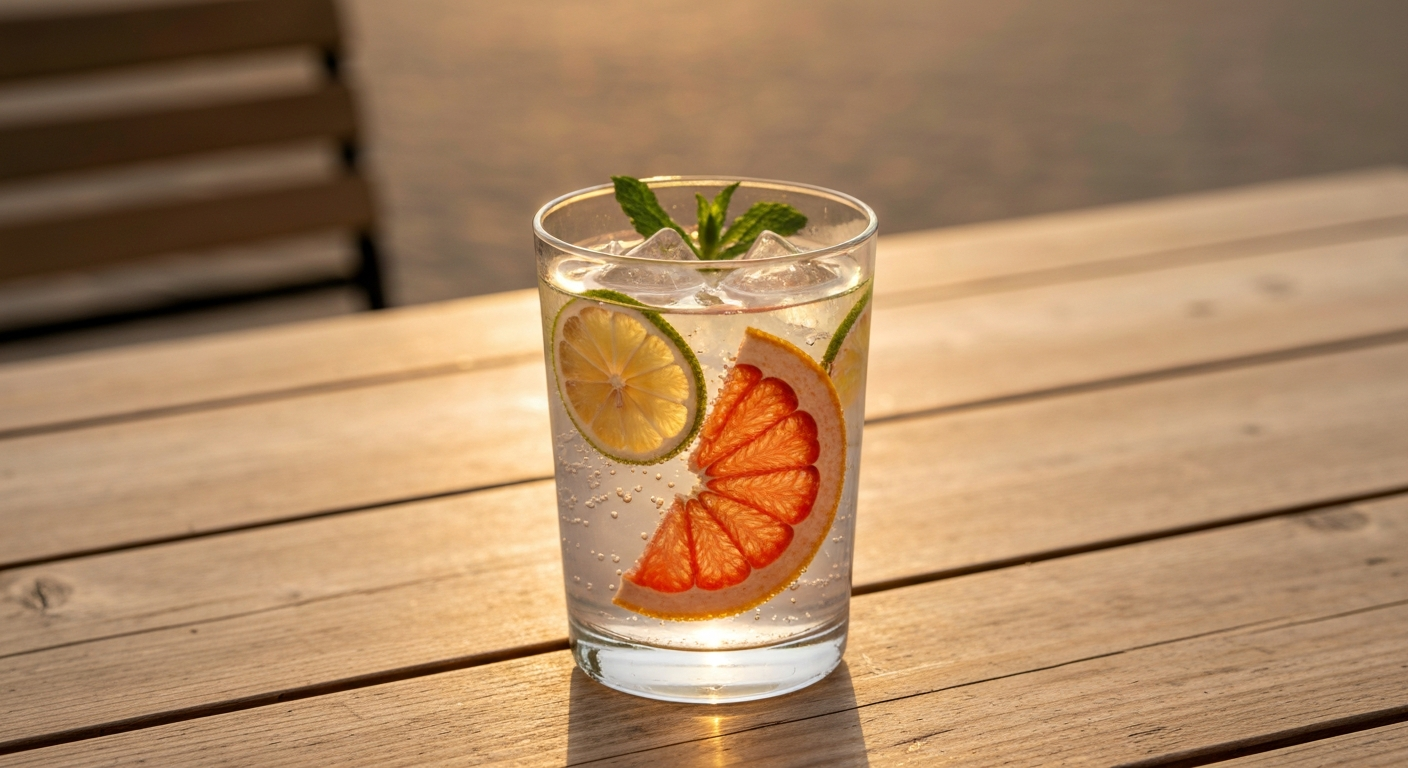 Garden mocktail with lime and grapefruit over ice